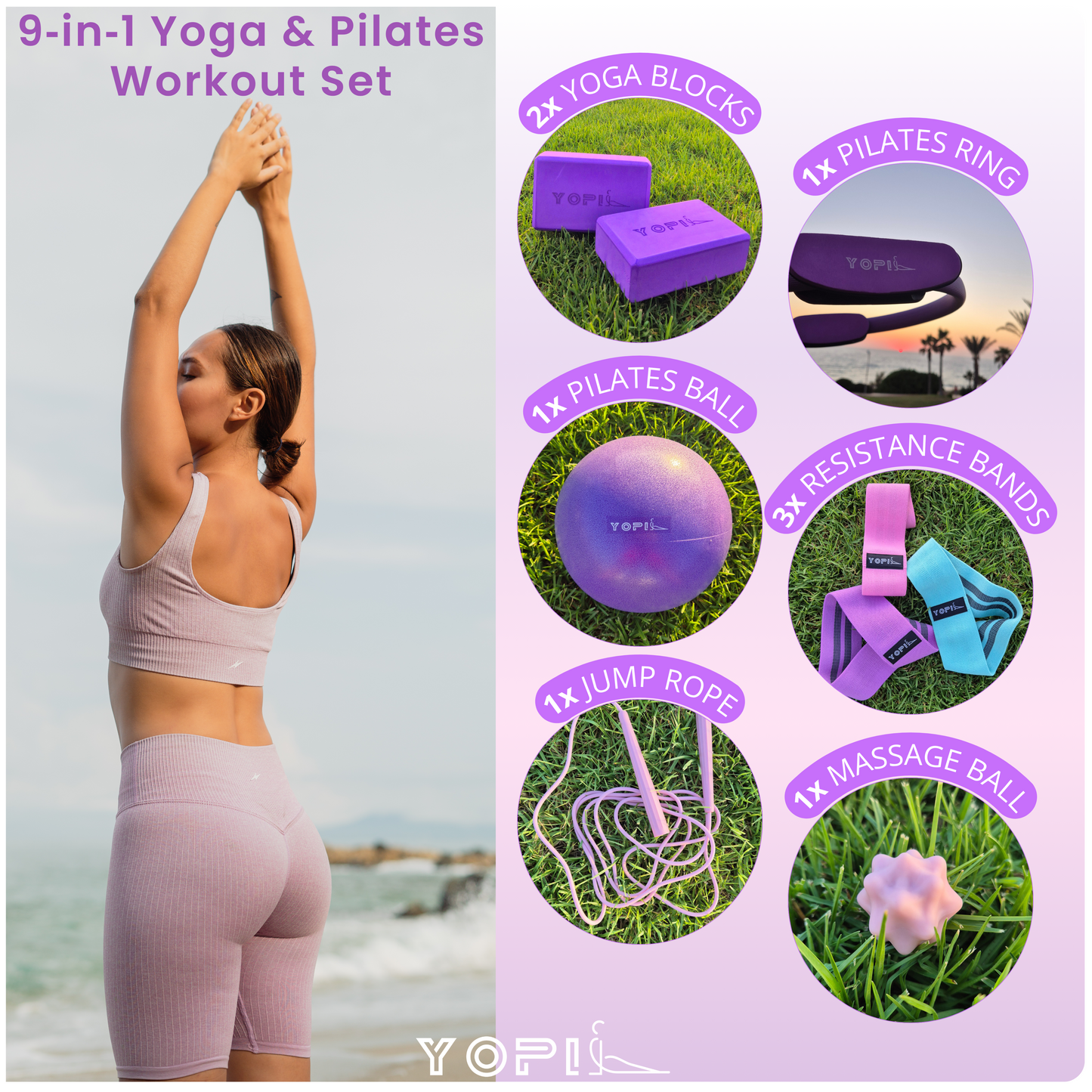 9-in-1 Yoga & Pilates Kit for Home Workouts – Blocks, Ring, Ball, Bands & More
